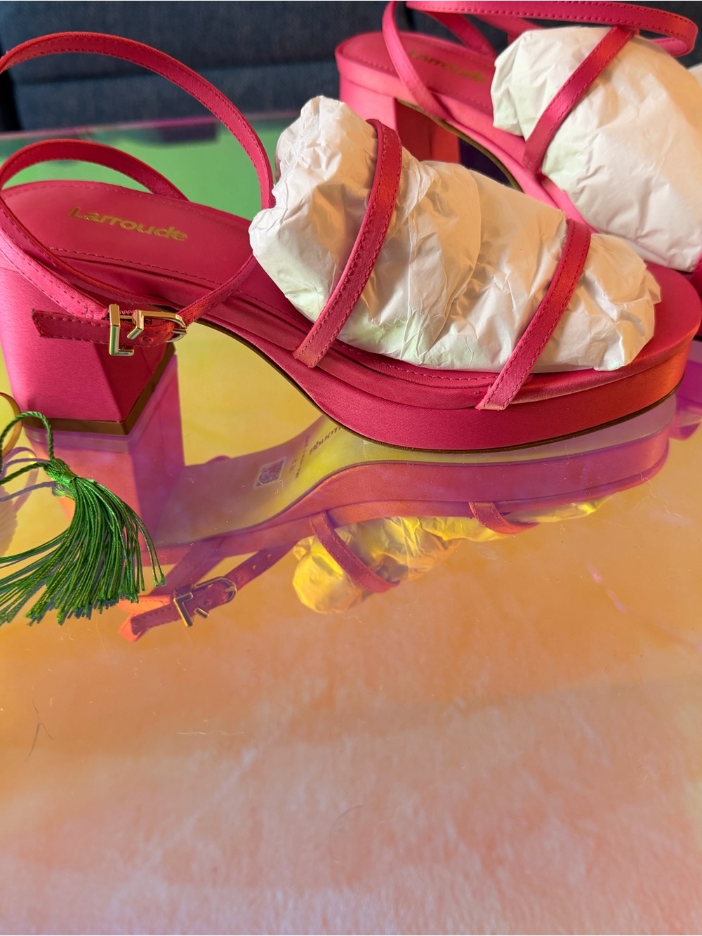 Larroude Hot Pink Strappy Block Heel Sandals